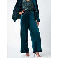 Roman Petite Wide Leg Velvet Stretch Trouser - Green