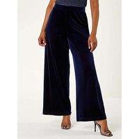 Roman Petite Wide Leg Velvet Stretch Trouser - Blue
