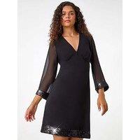 Roman Contrast Sequin Cuff Dress - Black