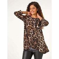 Roman Stretch Textured Animal Print Tunic - Beige