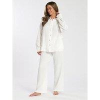 Loungeable Cotton Waffle Long Sleeved Pyjama Set - White
