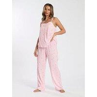 Loungeable Striped Palm Tree Cami And Trouser Pyjama Set - Pink