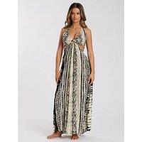 South Beach Printed Halter Neck Ring Detail Beach Maxi Dress - Print