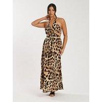 South Beach Printed Animal Halter Neck Ring Detail Beach Maxi Dress
