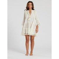 South Beach Trim Detail Tiered Mini Dress - White