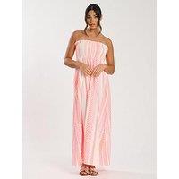 South Beach Bandeau Jacquard Maxi Dress With Shirred Bodice - Pink