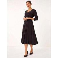 Roman Stretch Crossover Midi Dress - Black