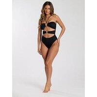 South Beach Wave Rib Halter Cut Out Swimsuit - Black