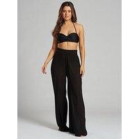 South Beach Crinkle Vicose Wide Leg Trousers - Black