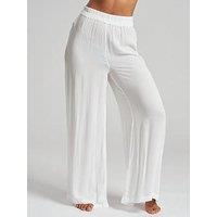 South Beach Crinkle Vicose Wide Leg Trousers - White