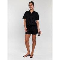 South Beach Linen Blend Short Sleeve Utility Shirt - Black