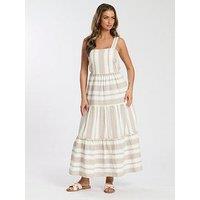 South Beach Square Neck Jacquard Maxi Dress - Beige