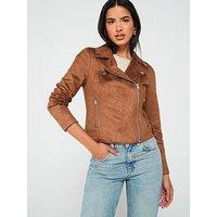 Vero Moda Faux Suede Biker Jacket - Brown