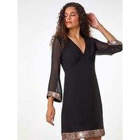 Roman Contrast Sequin Cuff Dress - Brown