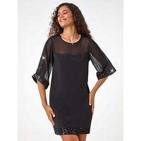 Roman Sequin Trim Shift Dress - Black