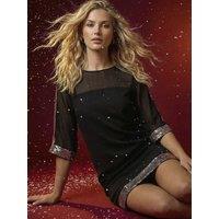 Roman Sequin Trim Shift Dress - Brown