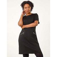 Roman Petite Zip Detail Pocket Shift Dress - Black