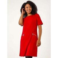 Roman Petite Zip Detail Pocket Shift Dress - Red