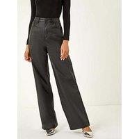 Roman Coated Stretch Waist Wide Leg Jeans - Black
