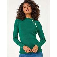 Roman High Neck Button Shoulder Jumper - Green