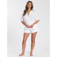 Loungeable Embroidered Short Sleeve Short Pyjama Set - White