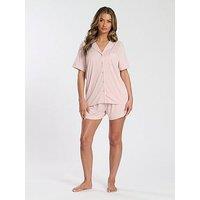 Loungeable Super Soft Jersey Rib Short Sleeve Pyjama Set - Pink