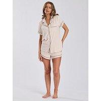 Loungeable Short Sleeve Traditional And Shorts - Beige