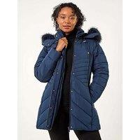 Roman Petite Hooded Longline Quilted Coat - Navy