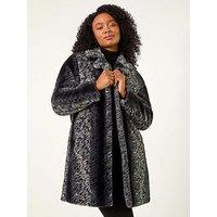 Roman Petite Animal Fur Collar Coat - Black