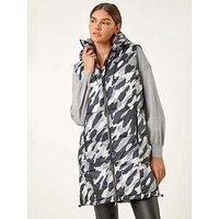 Roman Camo Print Longline Hooded Gilet - Grey
