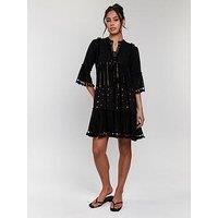 South Beach Trim Detail Tiered Mini Dress - Black
