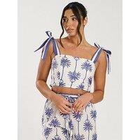 South Beach Printed Tie Shoulder Top - White