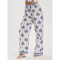 South Beach Printed Tie Waist Pant - White