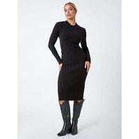 Roman Cable Knit Midi Jumper Dress - Black