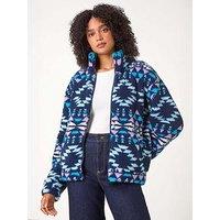 Roman Nordic Print Funnel Fleece Jacket - Black