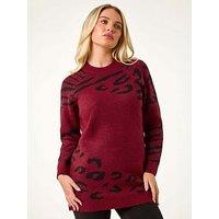 Roman Petite Animal Print Longline Stretch Jumper - Red