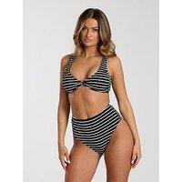 South Beach Stripe Crinkle High Waist Brief - Black