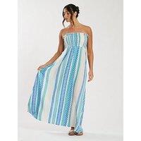 South Beach Bandeau Jacquard Maxi Dress With Shirred Bodice - Blue