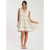 South Beach Jacquard Sleeveless Tiered Mini Dress - Beige