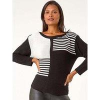 Roman Stripe Colour Block Jumper - Black