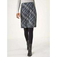 Roman Elastic Waist Check Print Pocket Pencil Skirt - Grey