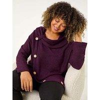 Roman Curve Cowl Neck Button Wrap Top - Purple