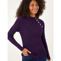 Roman High Neck Button Shoulder Jumper - Purple