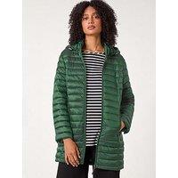 Roman Longline Quilted Hooded Padded Coat - Green