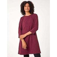 Roman Wave Textured Stretch A-Line Dress - Red