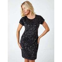 Roman Sequin Embellished Velvet Shift Dress - Black