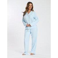 Loungeable Super Soft Jersey Rib Long Sleeve Pyjama Set - Blue