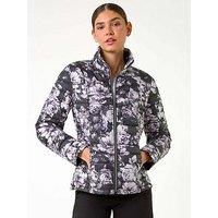 Roman Floral Print Lightweight Quilted Coat - Grey