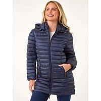 Roman Petite Metallic Finish Quilted Padded Coat - Navy
