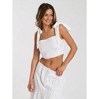South Beach Broderie Tie Shoulder Top - White